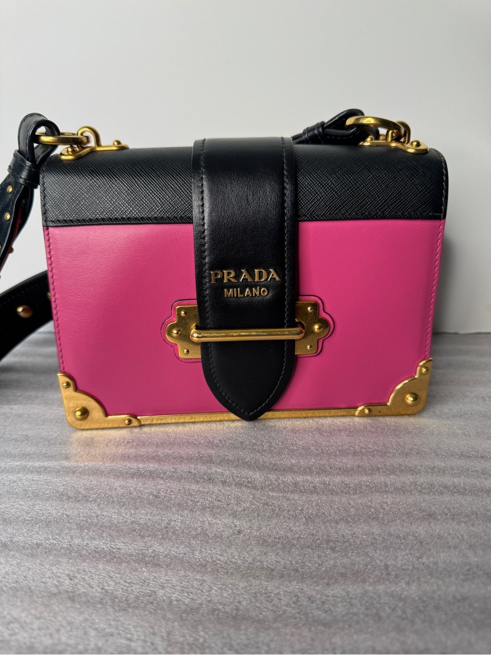 PRADA Cahier City Pink & Black Leather Shoulder / Crossbody Bag